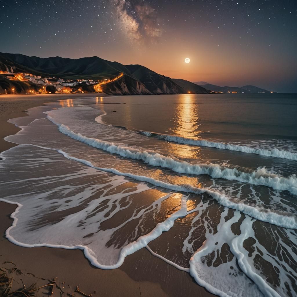 Enchanting Moonlit Beach at Night: Professional Photography