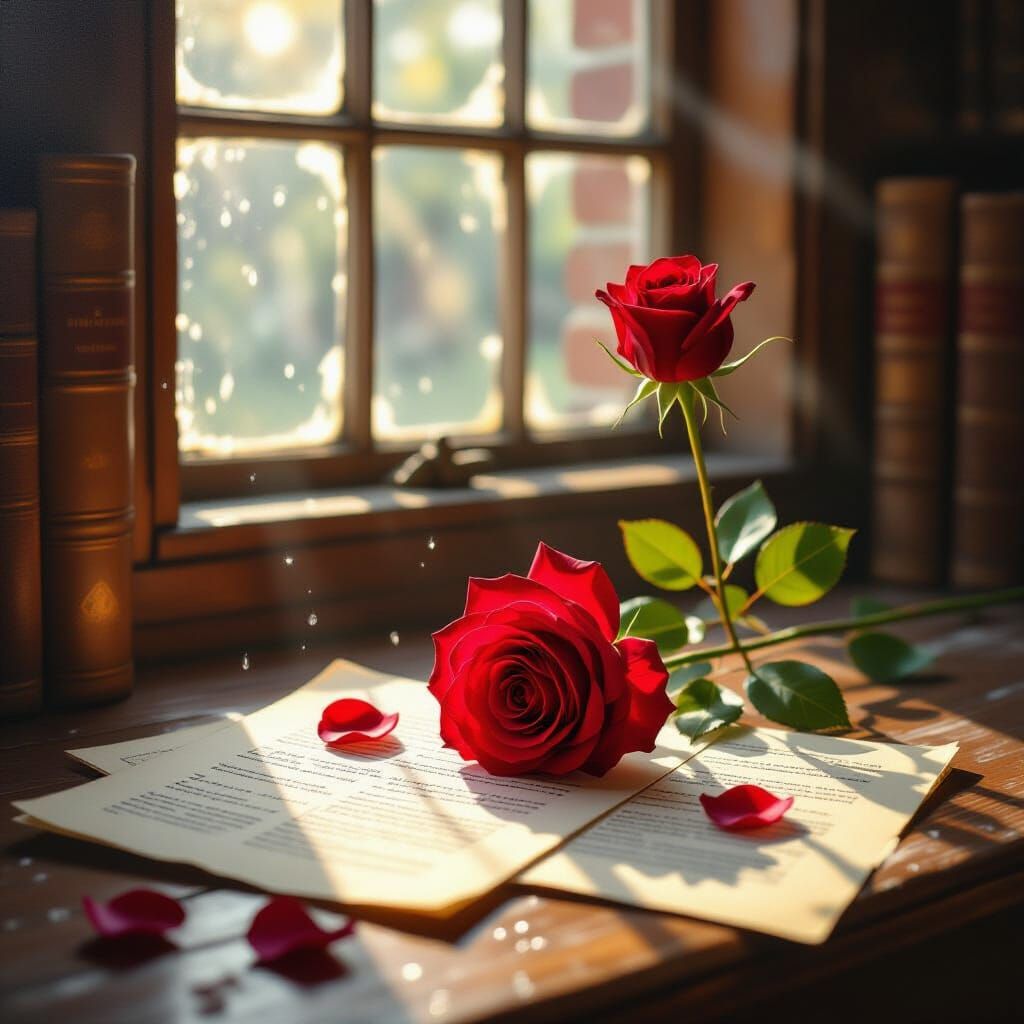 Red Rose Unfurling with Instruction Manual Pages