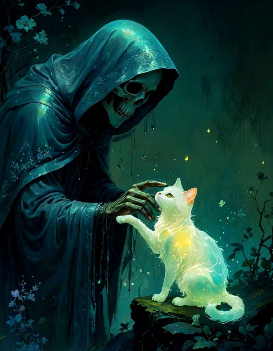 Glowing Ghost Cat in Spectral Grunge Style