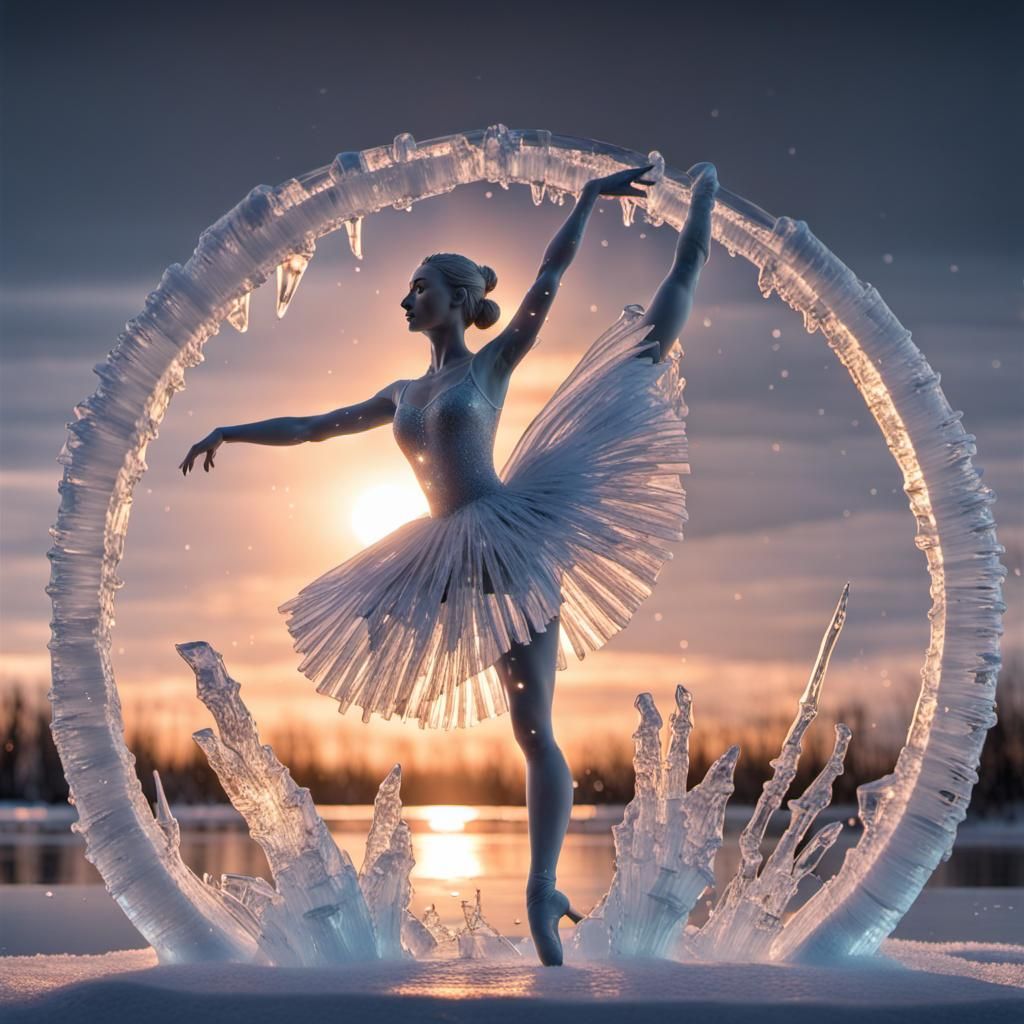 Frozen Ballerina: Ice Sculpture in Cinematic Lighting