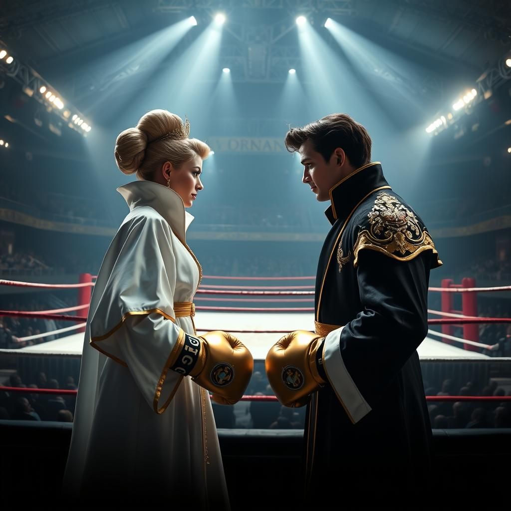 Cinderella and Prince in Boxing Ring, Dramatic Photograph