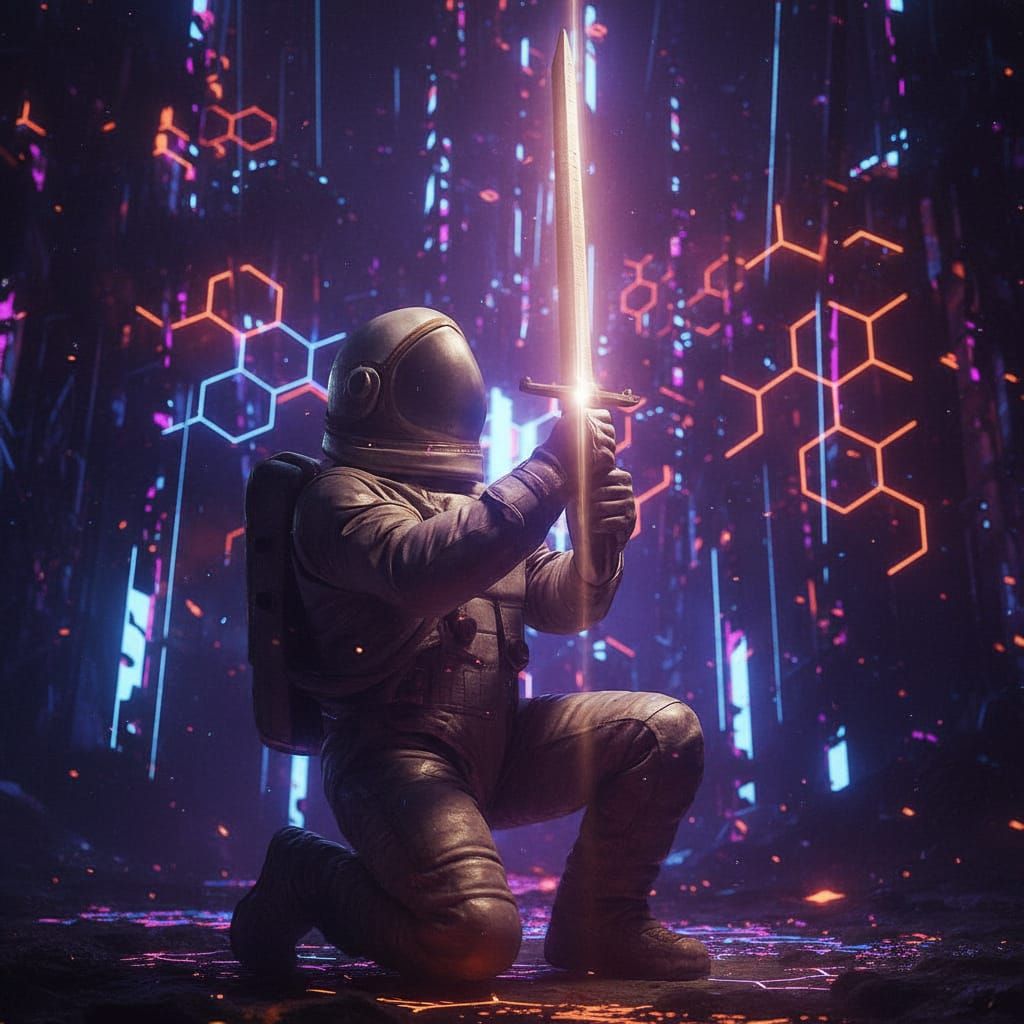 Astronaut Swordfight Amidst Selenium Echoes