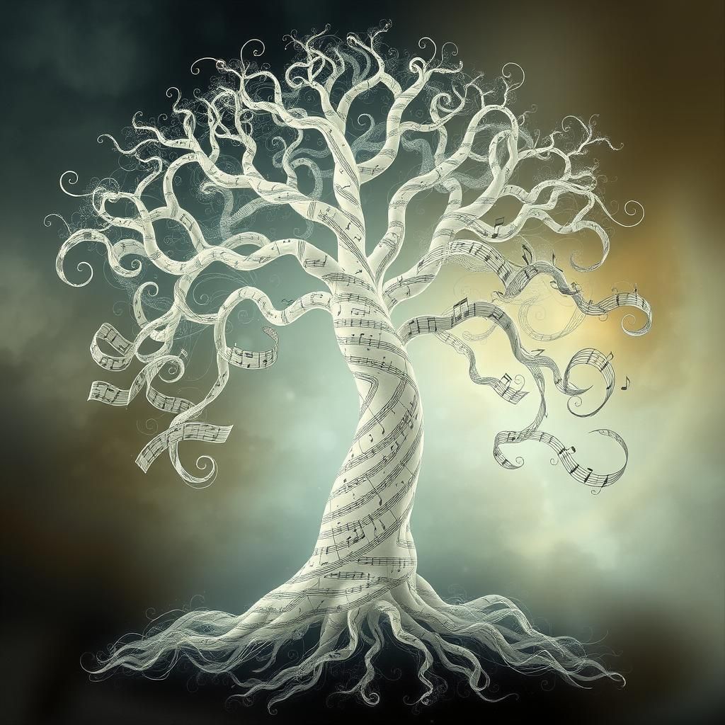 Ethereal Tree of Sound in Abstract Surrealism
