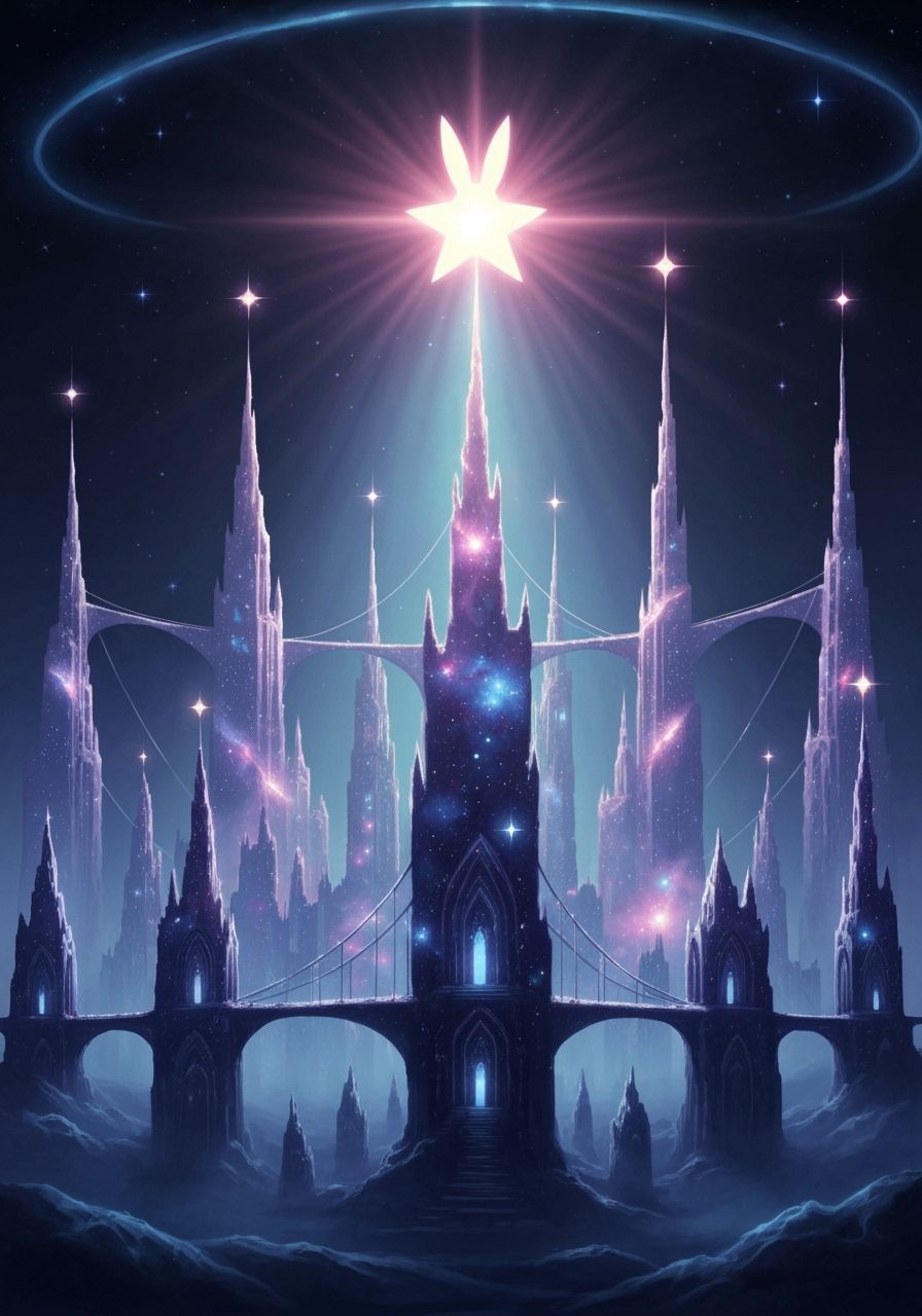 Ethereal Celestial Cityscape with Rabbit Star