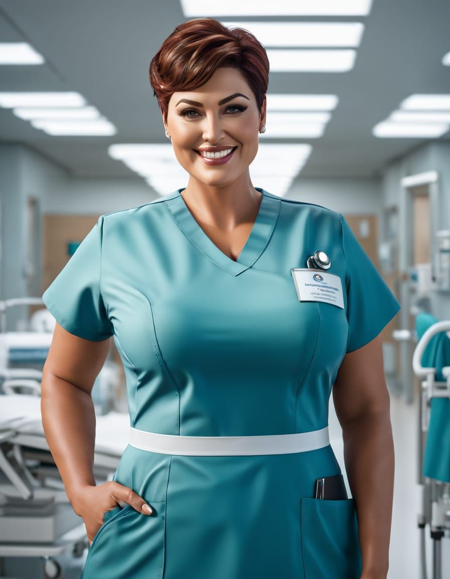 Elegant Plus Size Nurse in Modern Hospital Ward