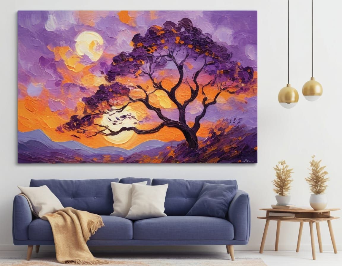 Vibrant Sunset Landscape in Impressionist Style