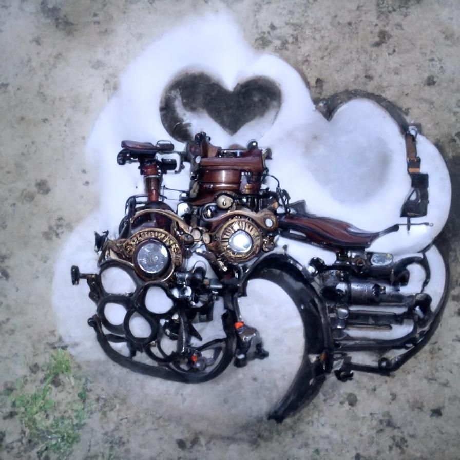 Steampunk Motorbike with Double Heart Engine