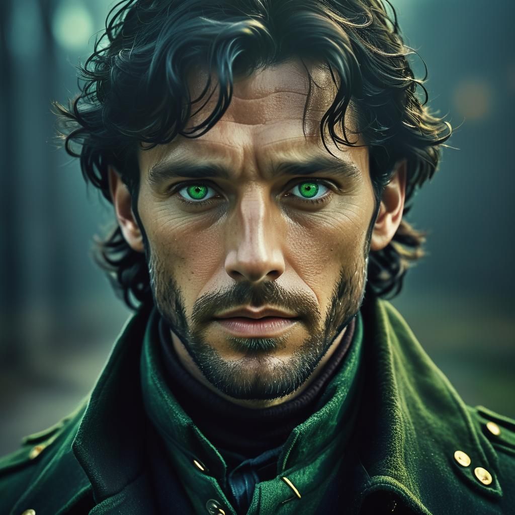 Dramatic Portrait of Man with Green Eyes