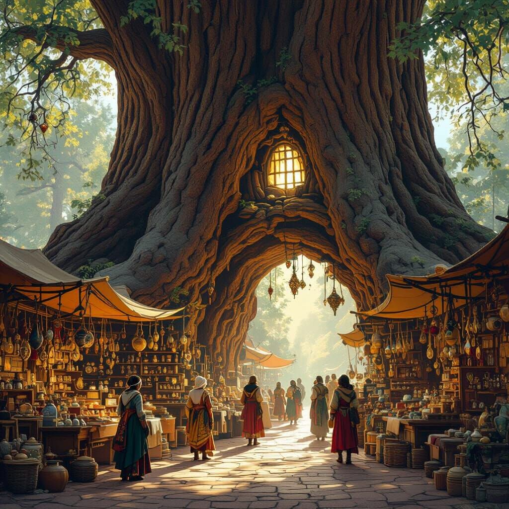 Sequoia Marketplace: A Maxfield Parrish Inspired Scene