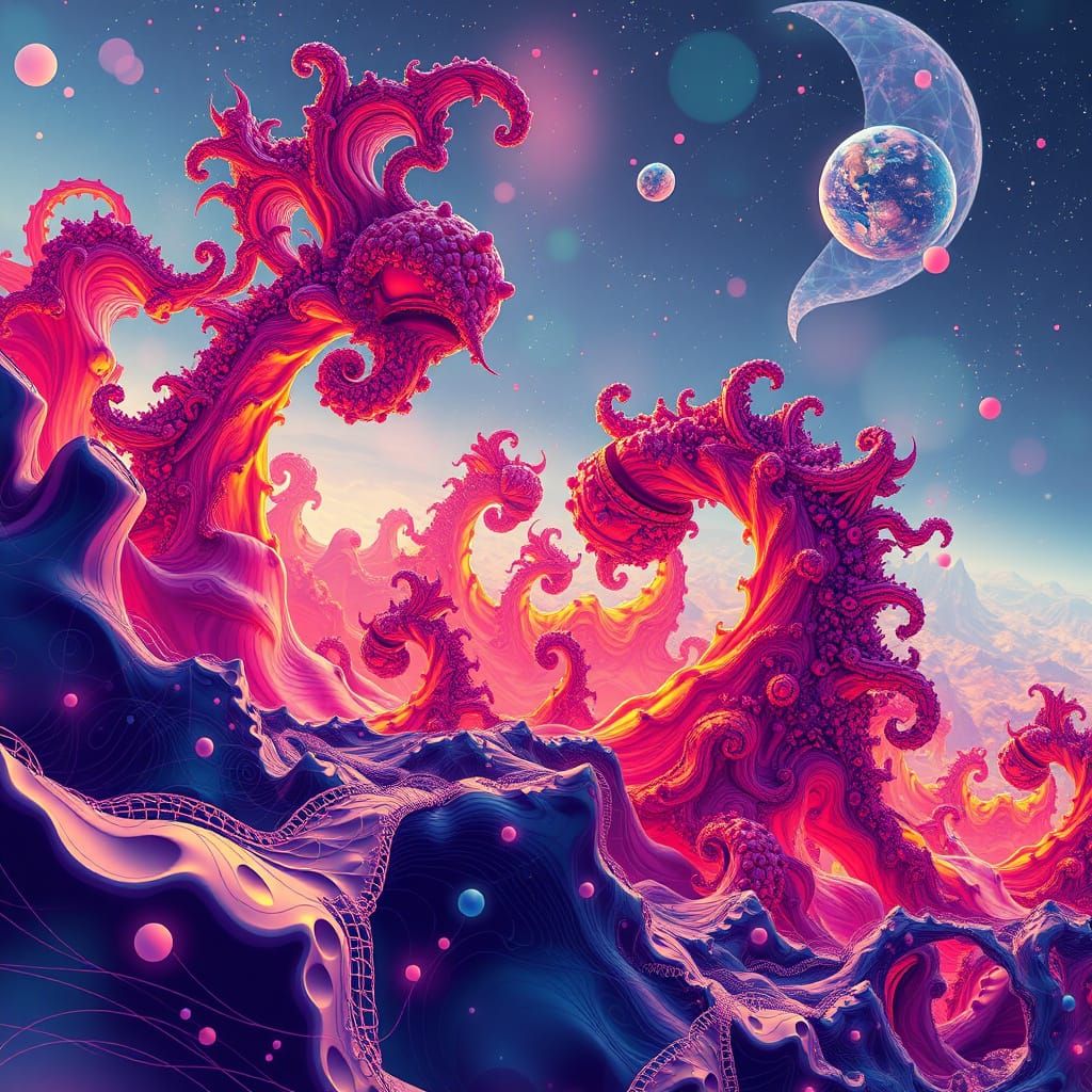 Abstract Fractal Forms in Futuristic Vector Landscape