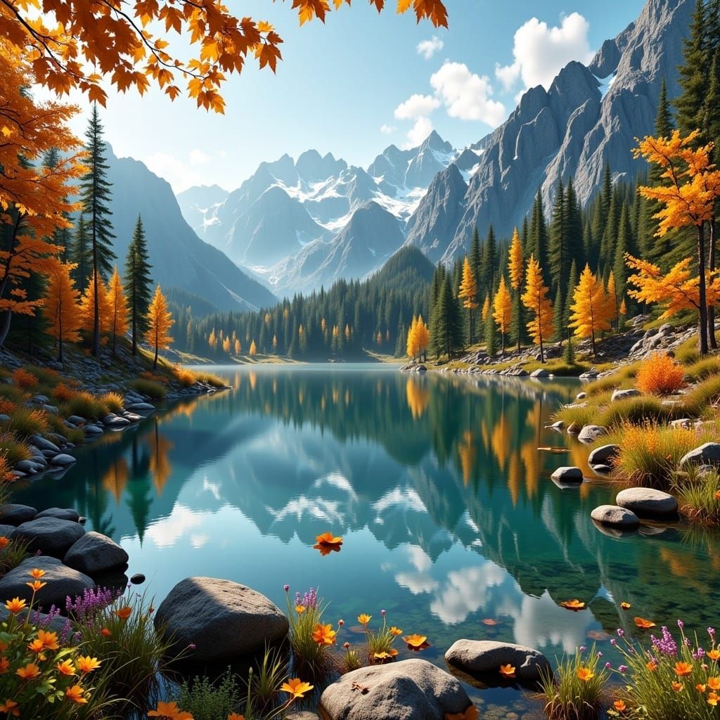 Autumnal Mountain Lake in Europe