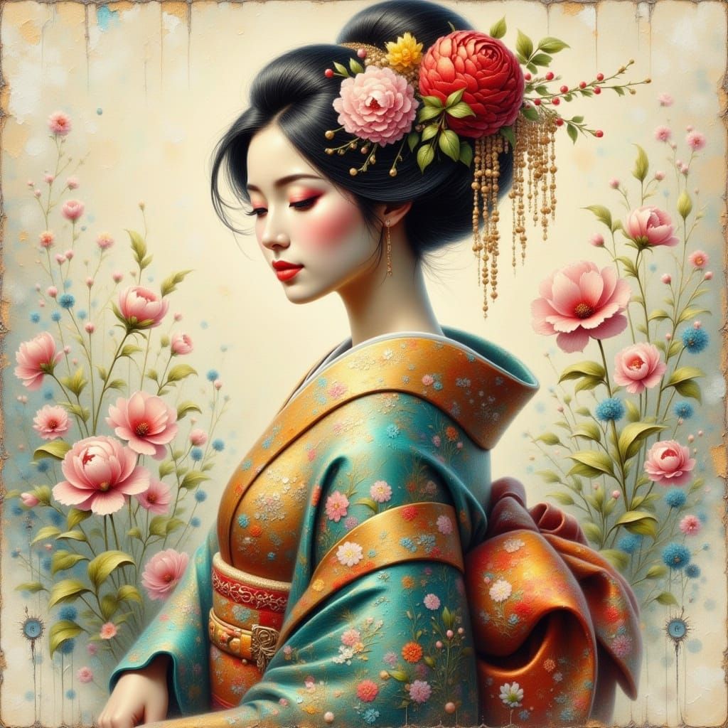 Geisha Portrait in Dreamy Impasto Style