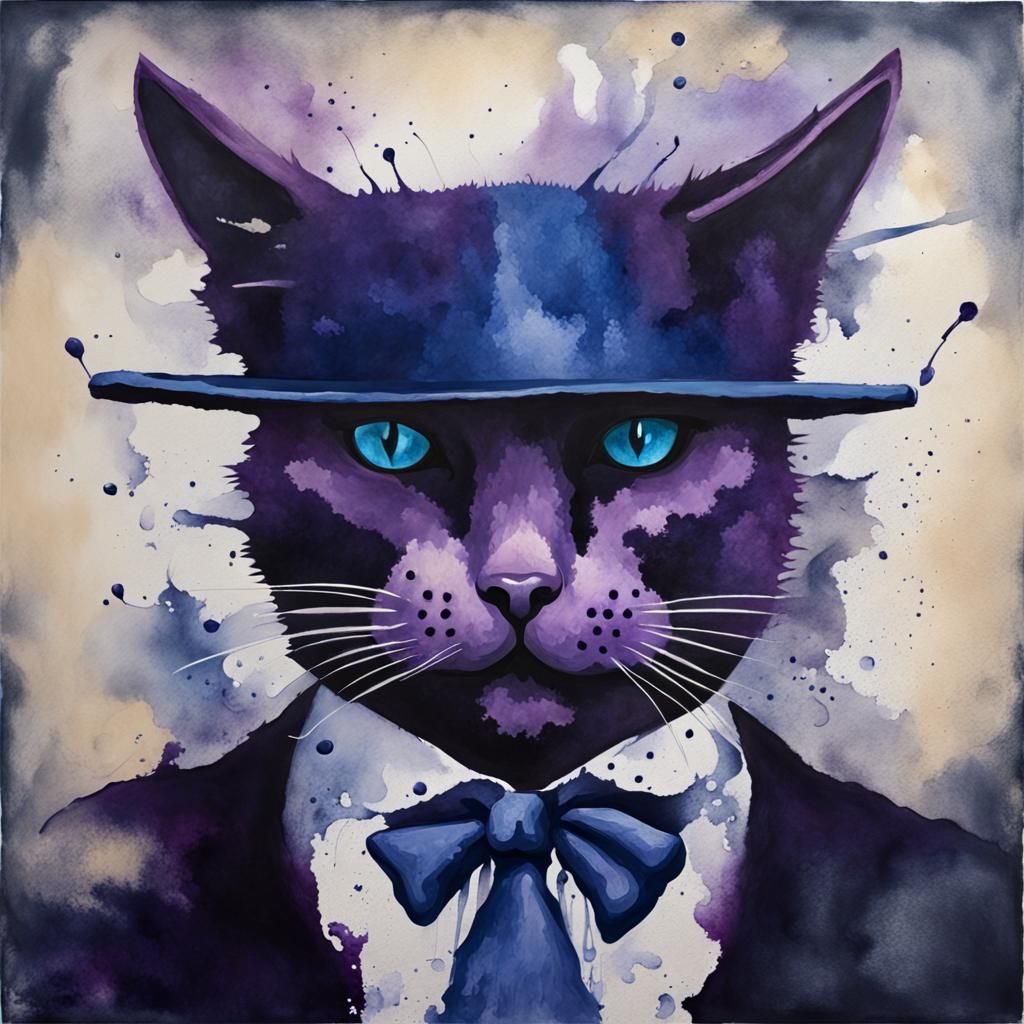 Gothic Cat Inkblot in Esoteric Oil Painting
