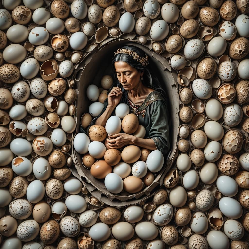Hyperrealistic Mother and Hatching Eggs in HDR