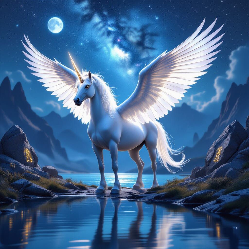 Majestic Unicorn-Pegasus Fusion in Nebula Lake