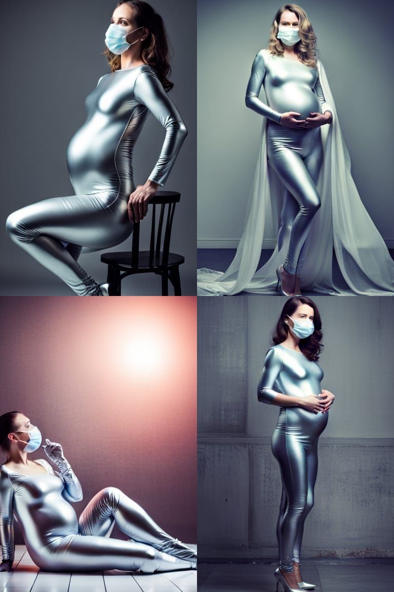 Pregnant Woman in Silver Catsuit Portrait