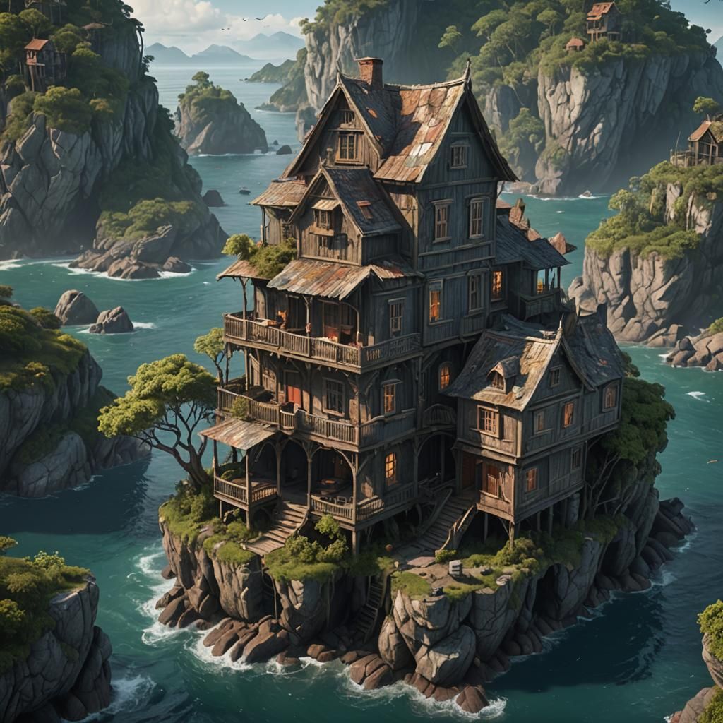 Fantasy Island Home in Detailed Digital Painting