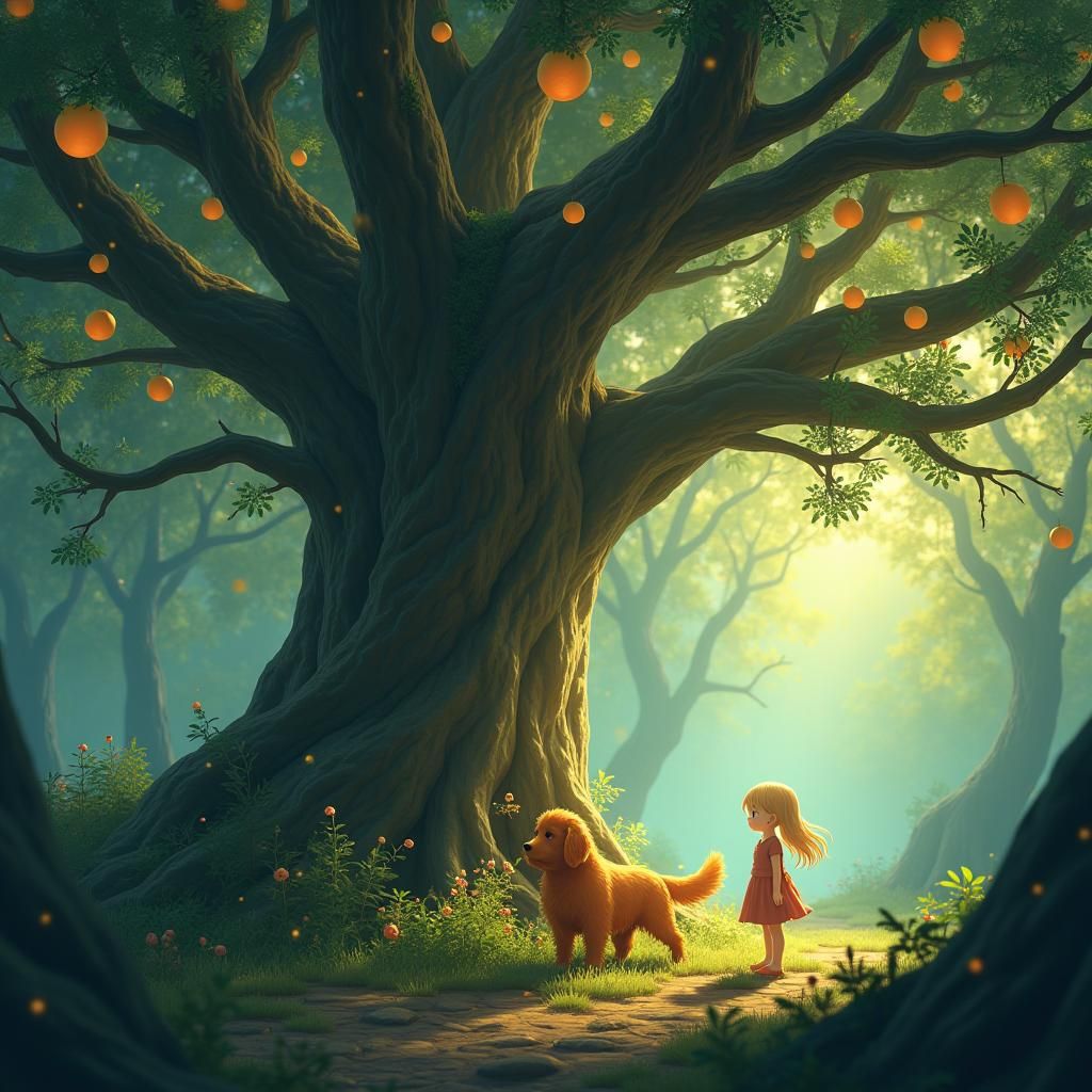 Mystical Forest with Glowing Fruit, Anime Style