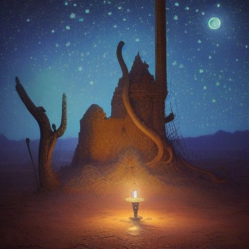 Magical Lamp Releases Genie in Arabian Desert