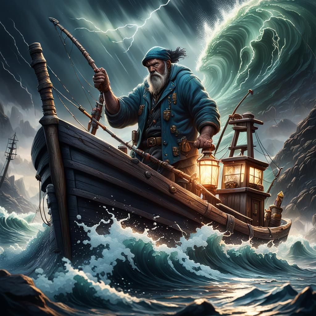 Fisherman in Storm: Detailed Matte Painting