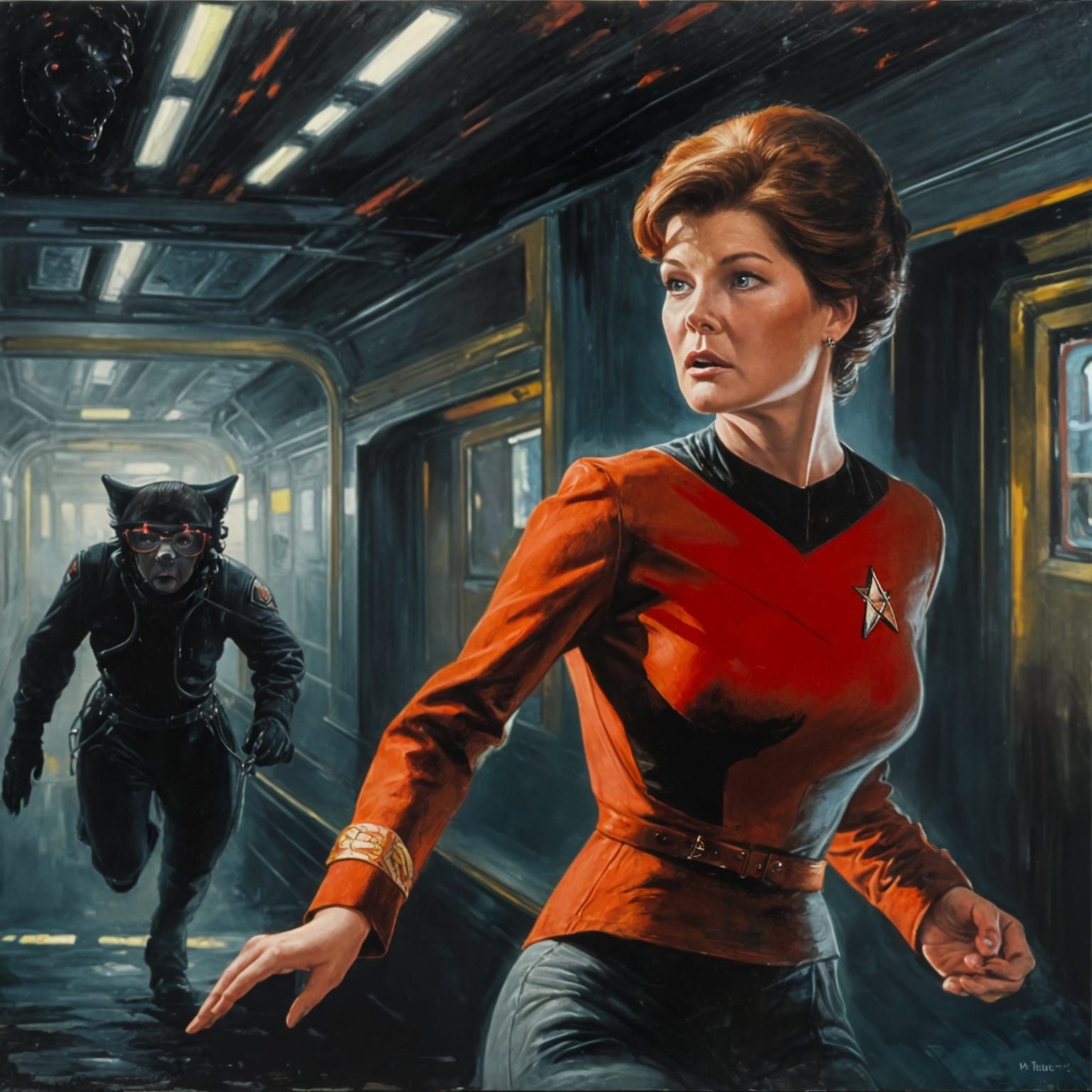 Terrified Starfleet Captain Flees Werewolf in Dark Starship