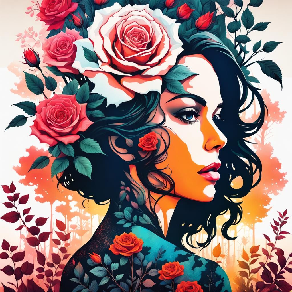 Rose Silhouette Double Exposure Collage Art