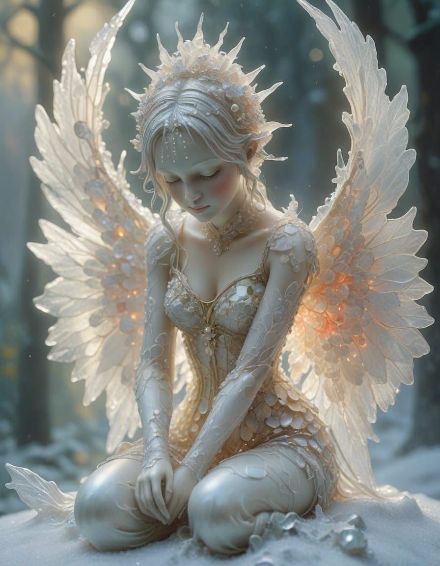Ethereal Fairy Sculpture with Coral Wings