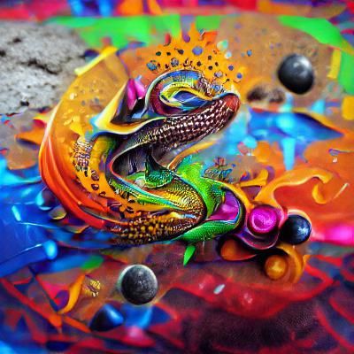Psychedelic Lizard with Planets, Graffiti Art Style