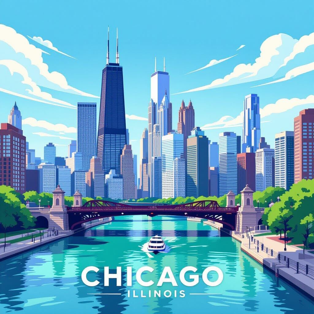 Vibrant Chicago Skyline Across River