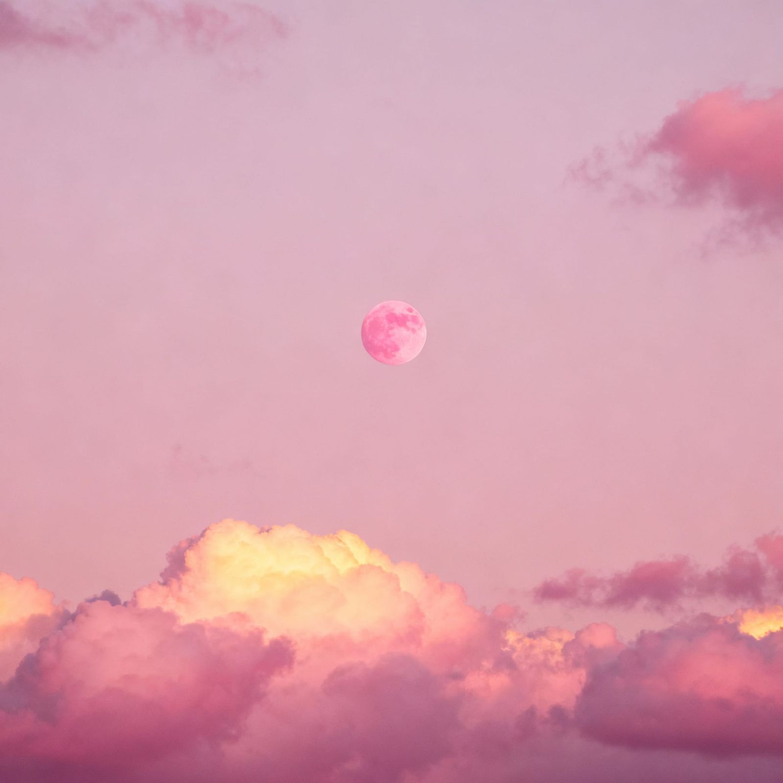 Pink Sky, Clouds, and Moon at Night