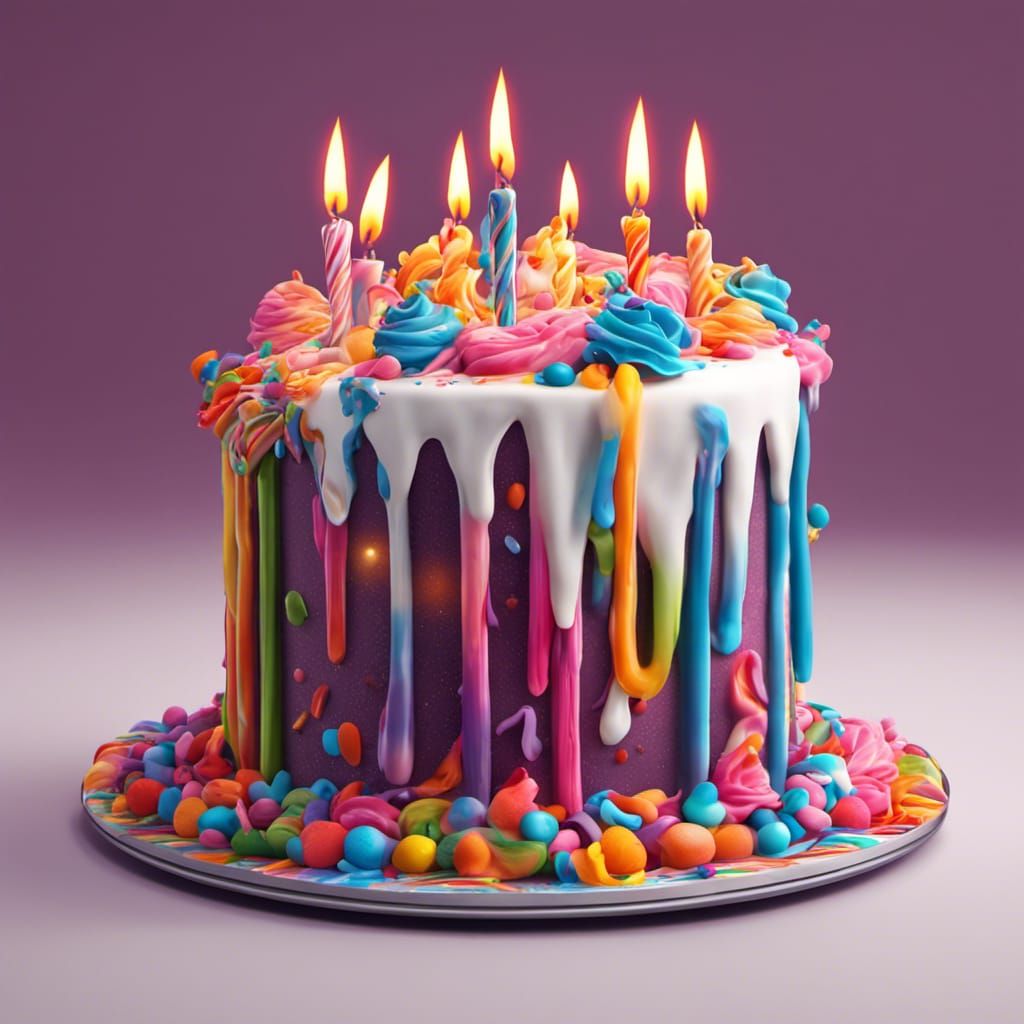 Fantastical Candy Birthday Cake with Lit Candles