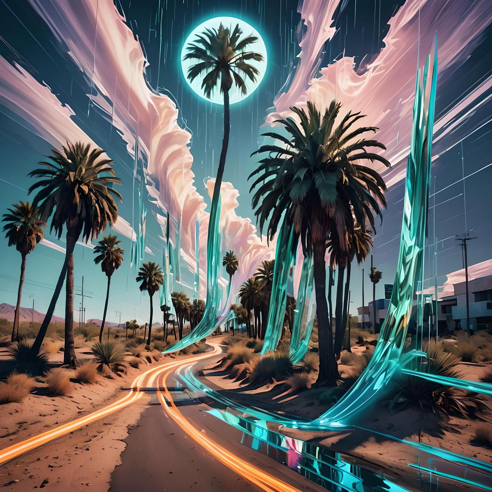 Geometric Abstract Prairie with Holographic Waterfalls