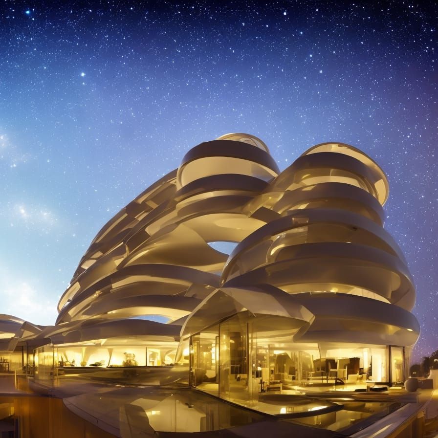 Futuristic Hotel Design Under Night Sky