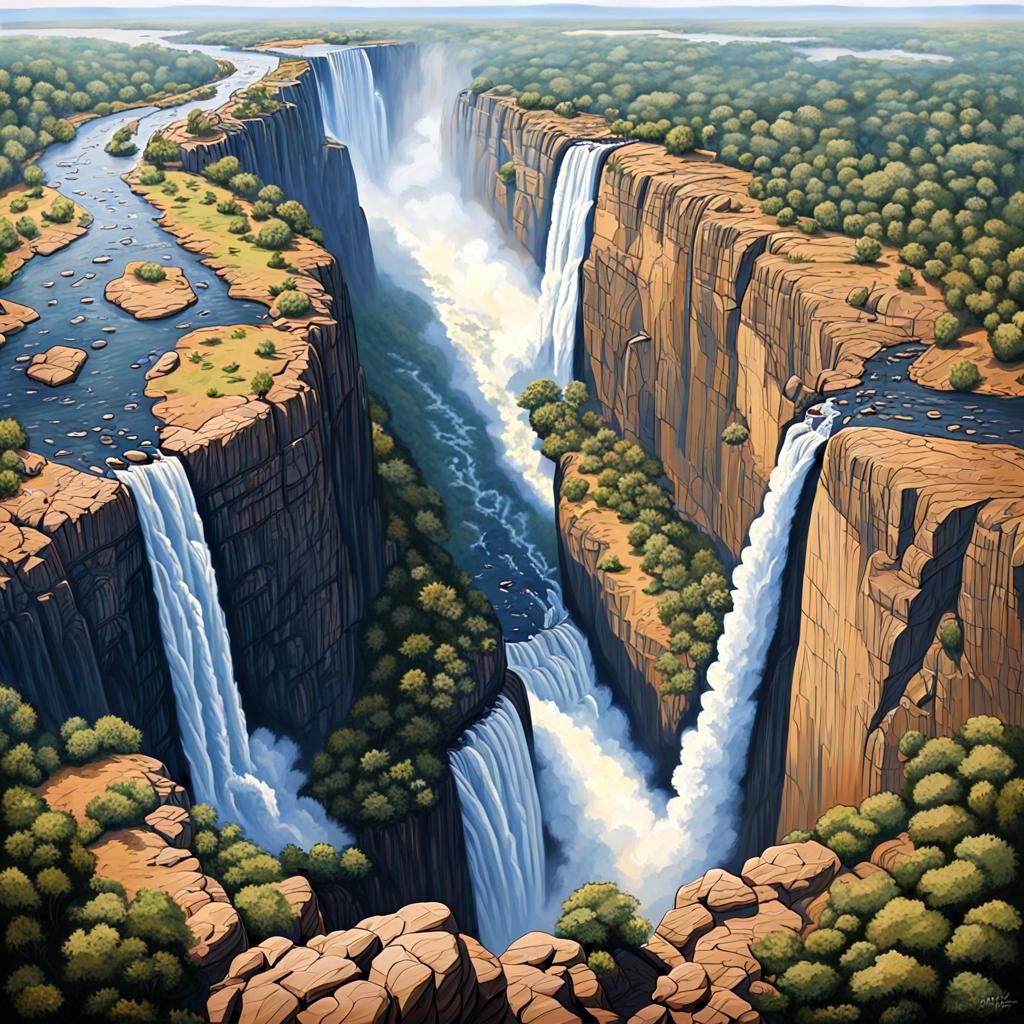 Victoria Falls Action Painting in Hyperrealism