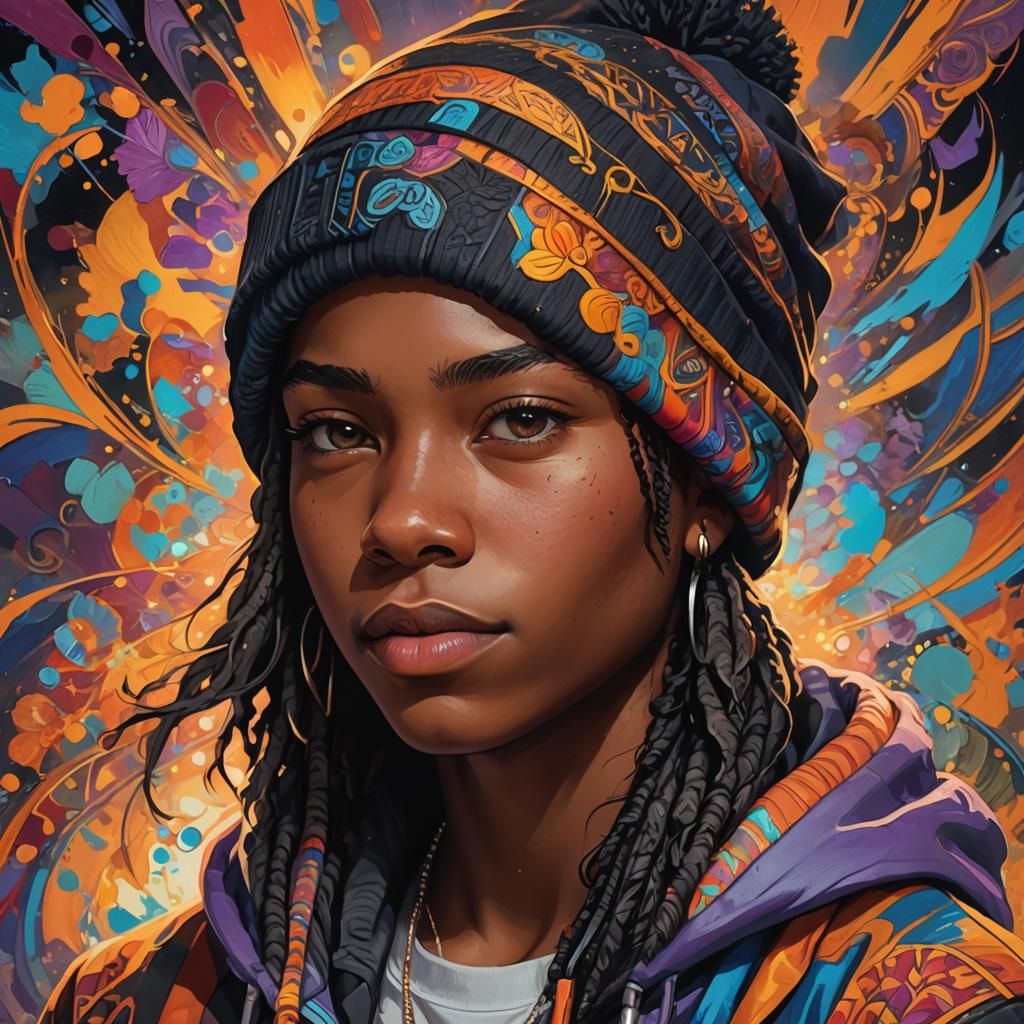 Vibrant Oil Painting of Young Black Teen Author