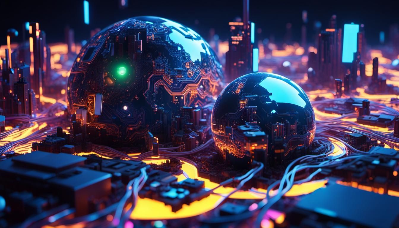 Galactic Landscapes of Electronic Wasteland in Neon-Lit Hype...