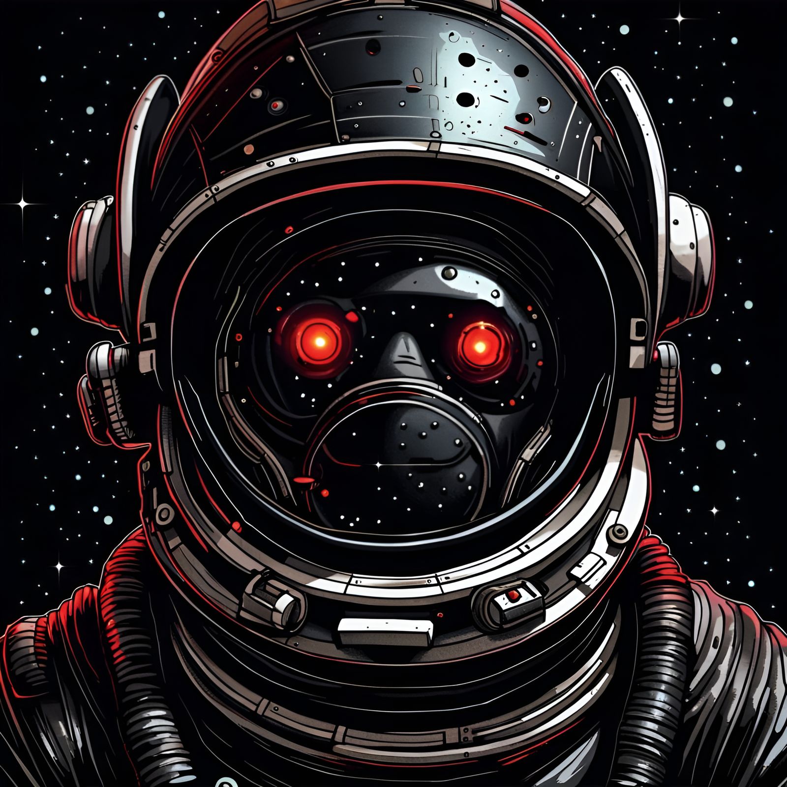 Dystopian Astronaut Portrait in Futuristic Black Spacesuit