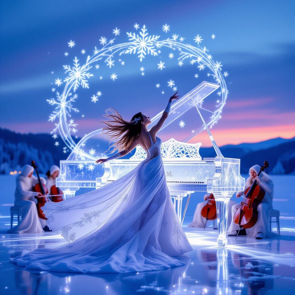 Frost Dancer's Aurora Performance on Glacier Piano