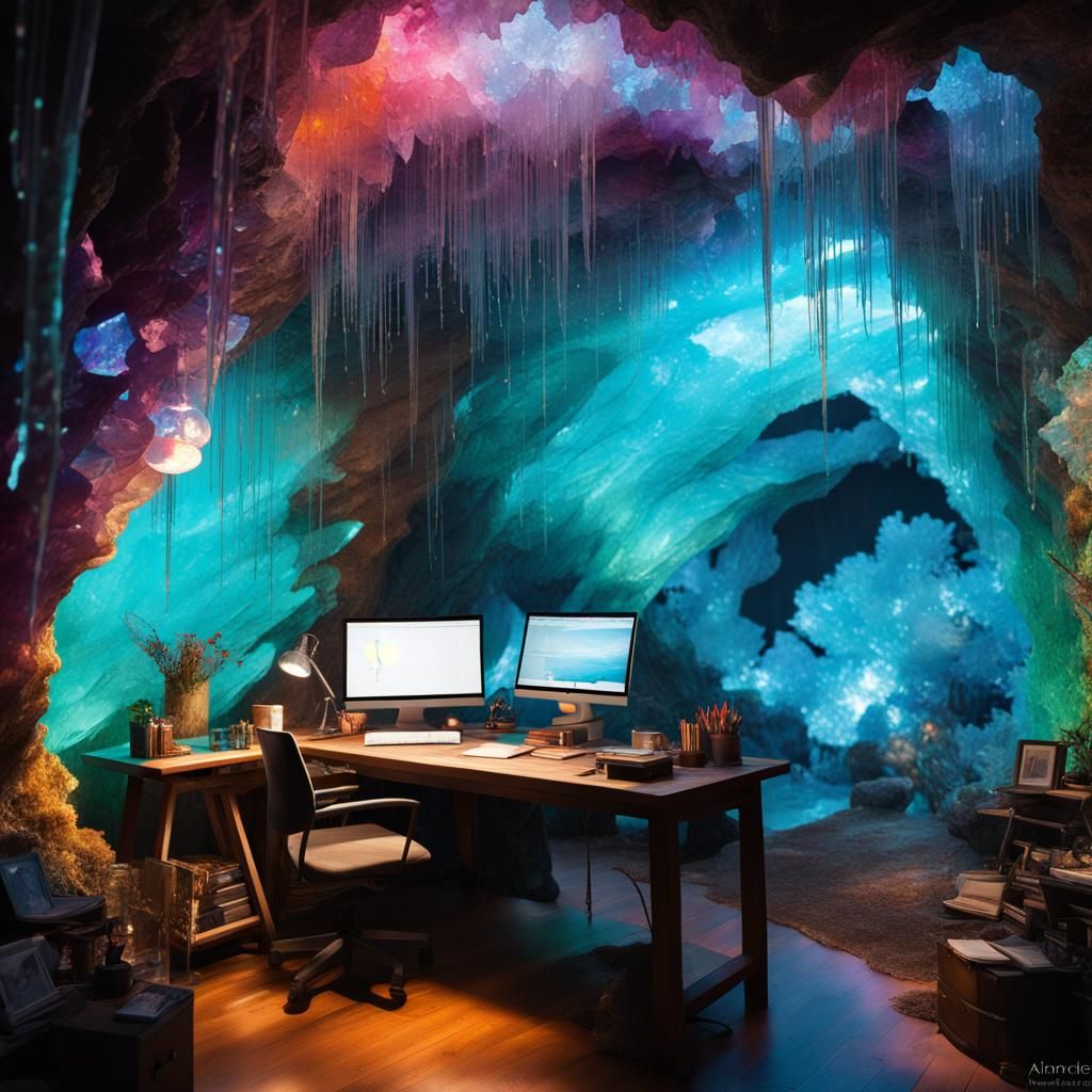 Crystal Cave Fairycore Home Office in Mixed Media