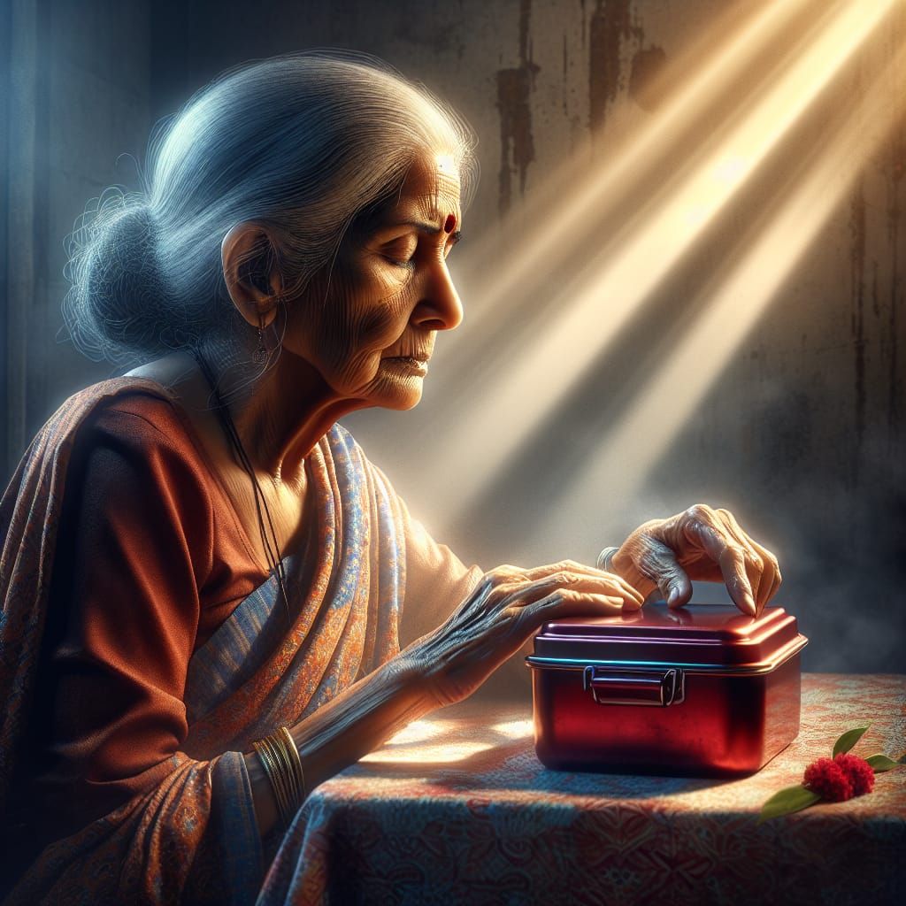 Elderly Woman's Sorrow: Hyperrealistic Portrait in Morning L...
