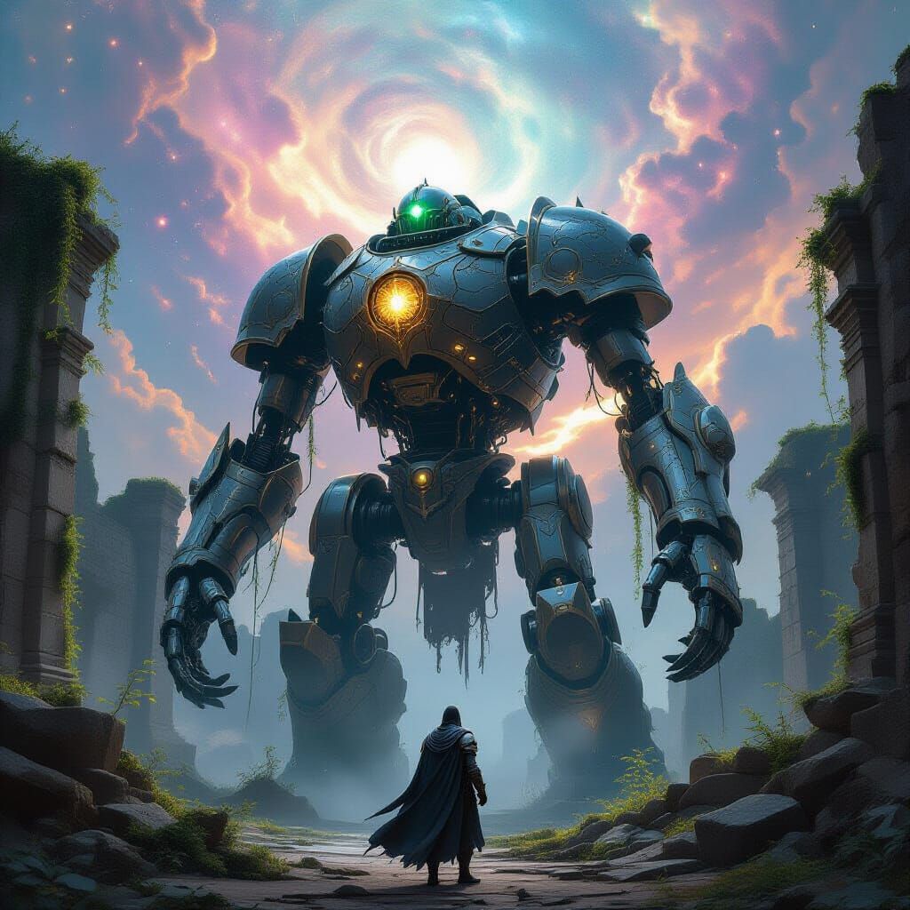 Knight and Ancient Automaton in Mystical Ruins