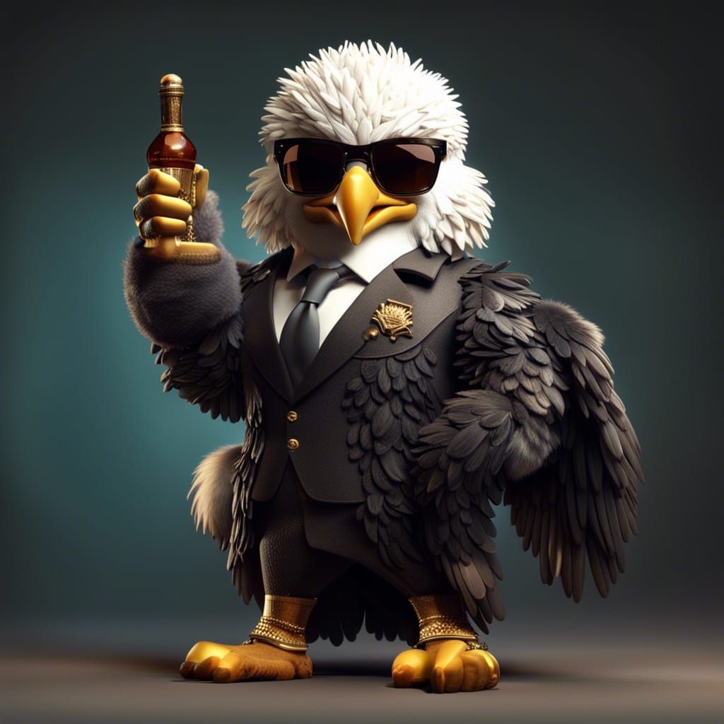 Cartoon Eagle Flexing with Joint in Rich Club