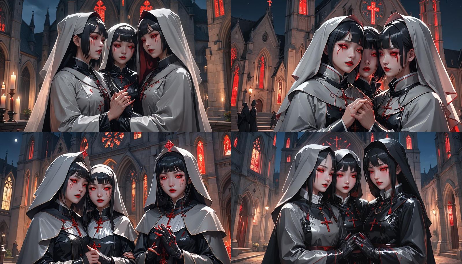 Vampire Nuns Embrace in Detailed Anime Art