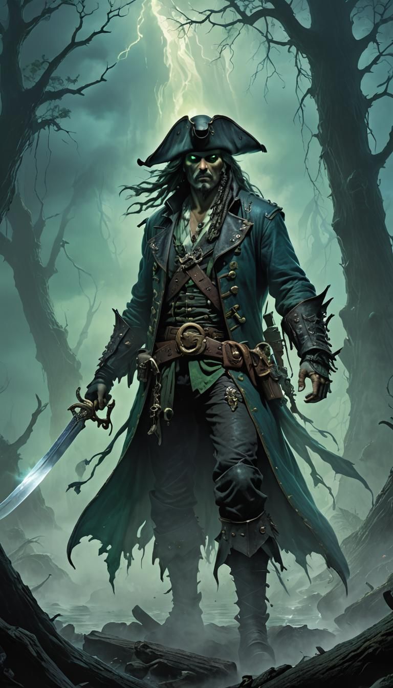 Ethereal Ghost Pirate with Glowing Cutlass