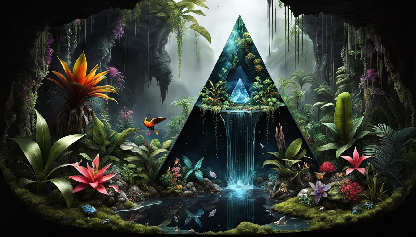 Mystic triangle in a overgrown tropical biome