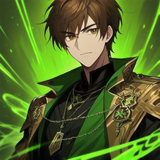 Boy with Brown Hair Enchained by Green Light