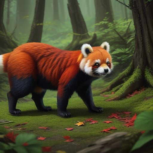 Red Pandas Explore Vibrant Forest | Concept Art