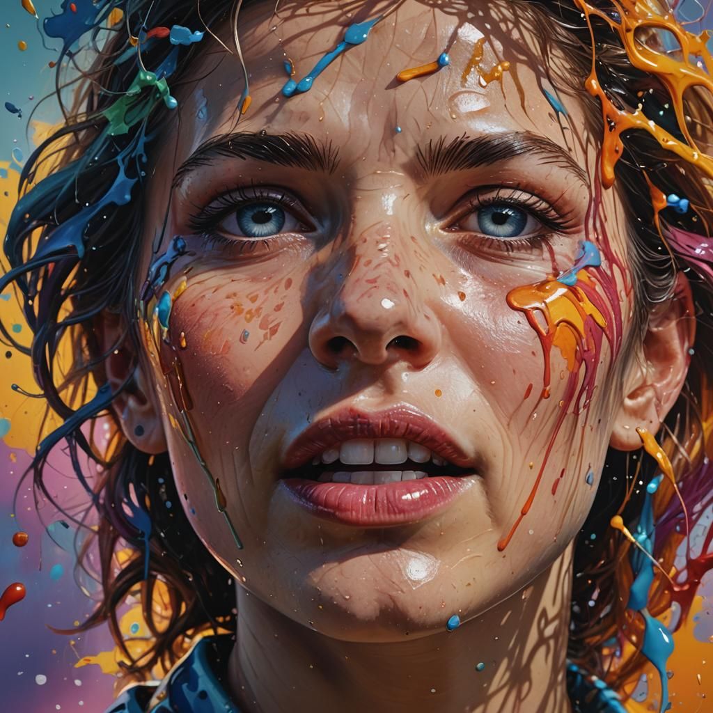 Dramatic Hyperrealistic Portrait with Colorful Background