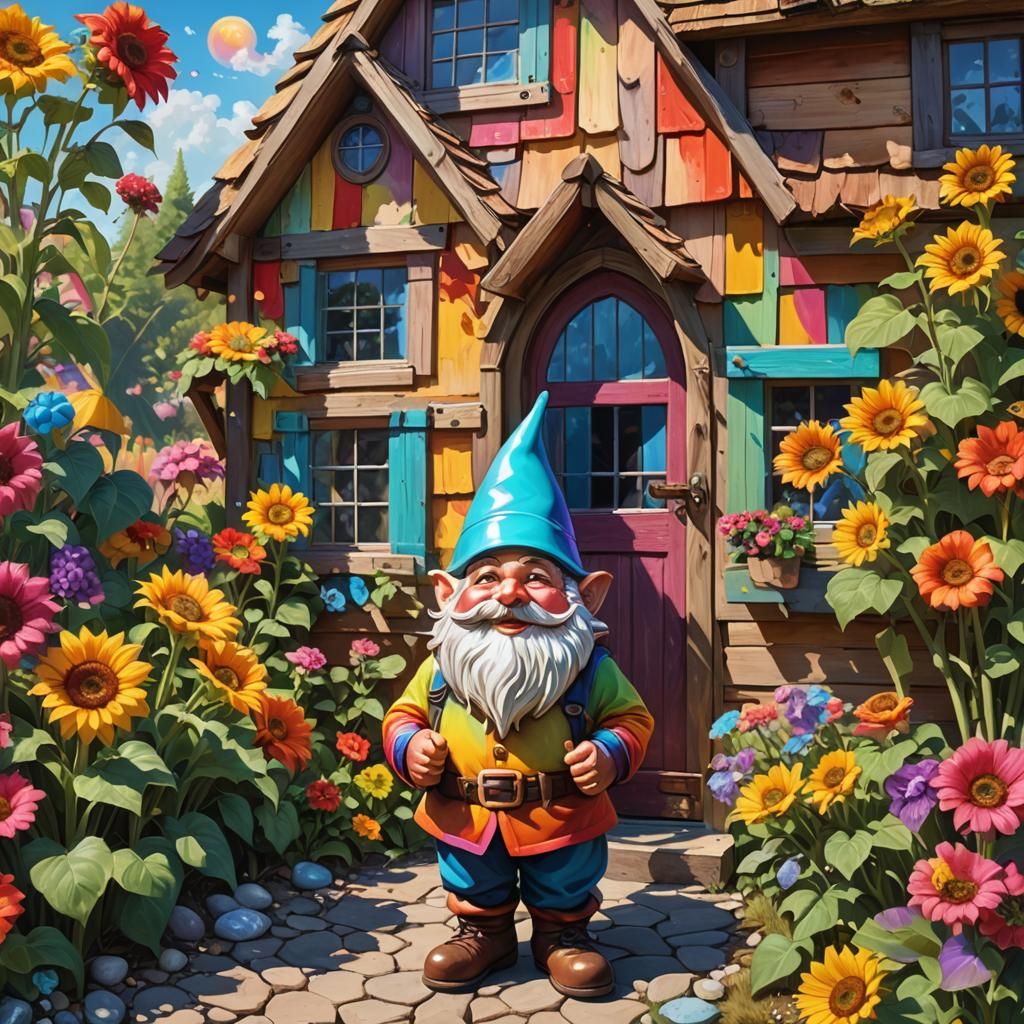 Rainbow Gnome Cottage in Candy Art Style