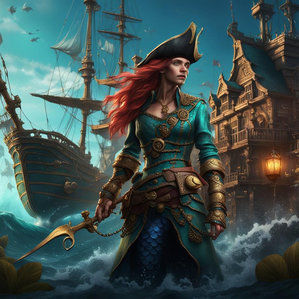 Mermaid Pirate in Detailed Fantasy Concept Art